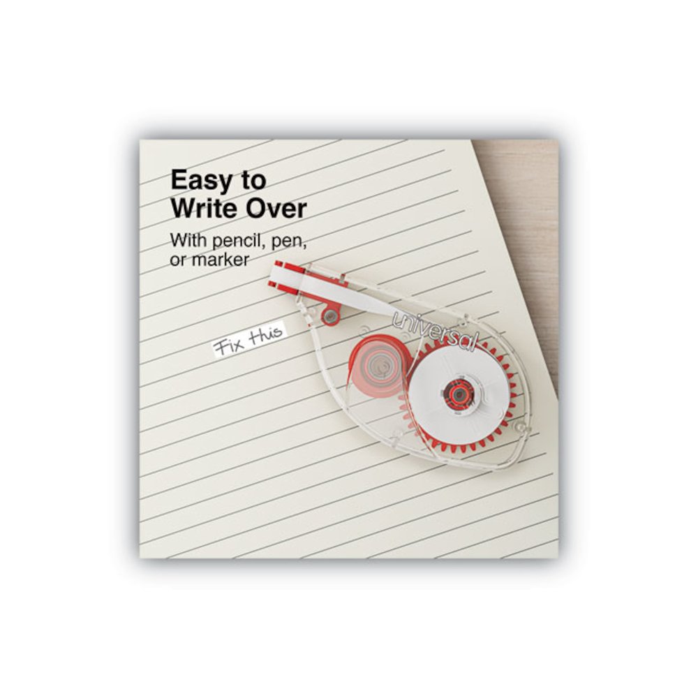 Side-Application Correction Tape, Non-Refillable, 0.2" x 32.75 ft, White Tape, Clear/Red Dispenser, 6/Pack. Picture 5