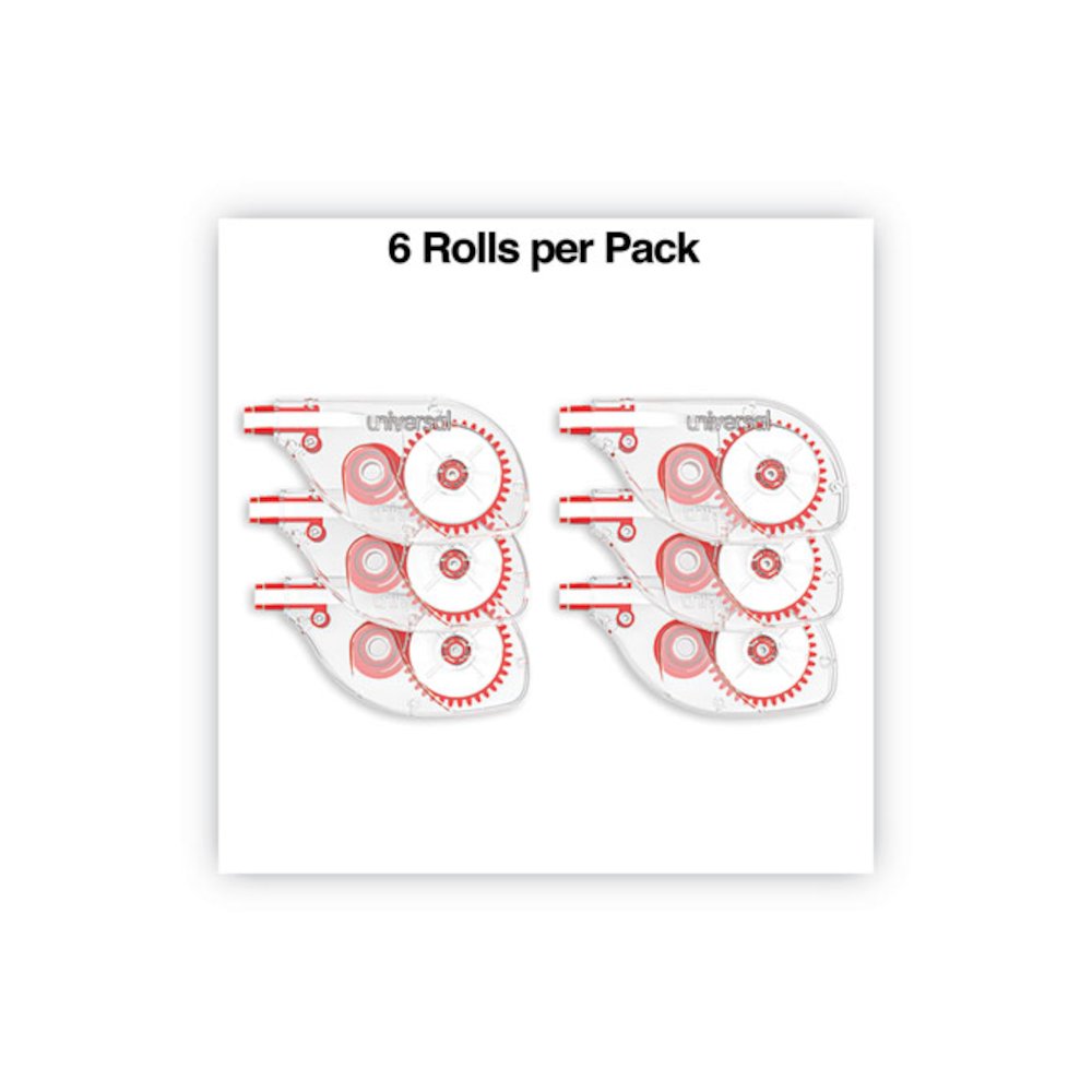 Side-Application Correction Tape, Non-Refillable, 0.2" x 32.75 ft, White Tape, Clear/Red Dispenser, 6/Pack. Picture 2