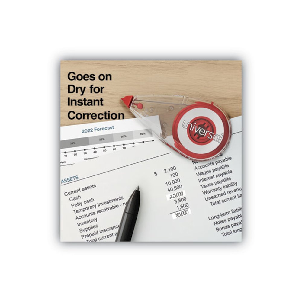 Mini Correction Tape, Non-Refillable, 0.25" x 22.92 ft, White Tape, Clear/Red Dispenser, 10/Pack. Picture 2