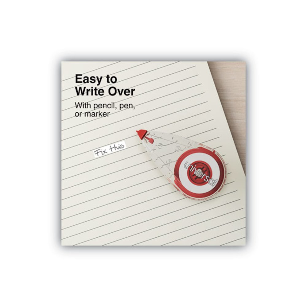 Mini Correction Tape, Non-Refillable, 0.25" x 22.92 ft, White Tape, Clear/Red Dispenser, 10/Pack. Picture 4
