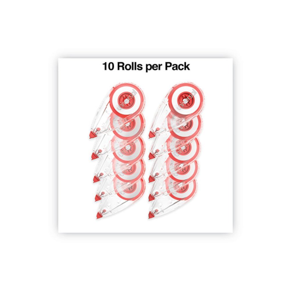 Mini Correction Tape, Non-Refillable, 0.25" x 22.92 ft, White Tape, Clear/Red Dispenser, 10/Pack. Picture 6