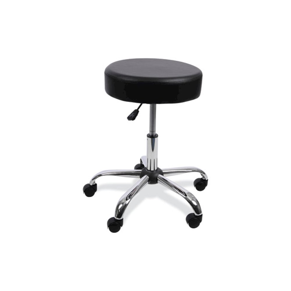 Height Adjustable Lab Stool, Backless, Supports Up to 275 lb, 19.69" to 24.80" Seat Height, Black Seat, Chrome Base. Picture 1