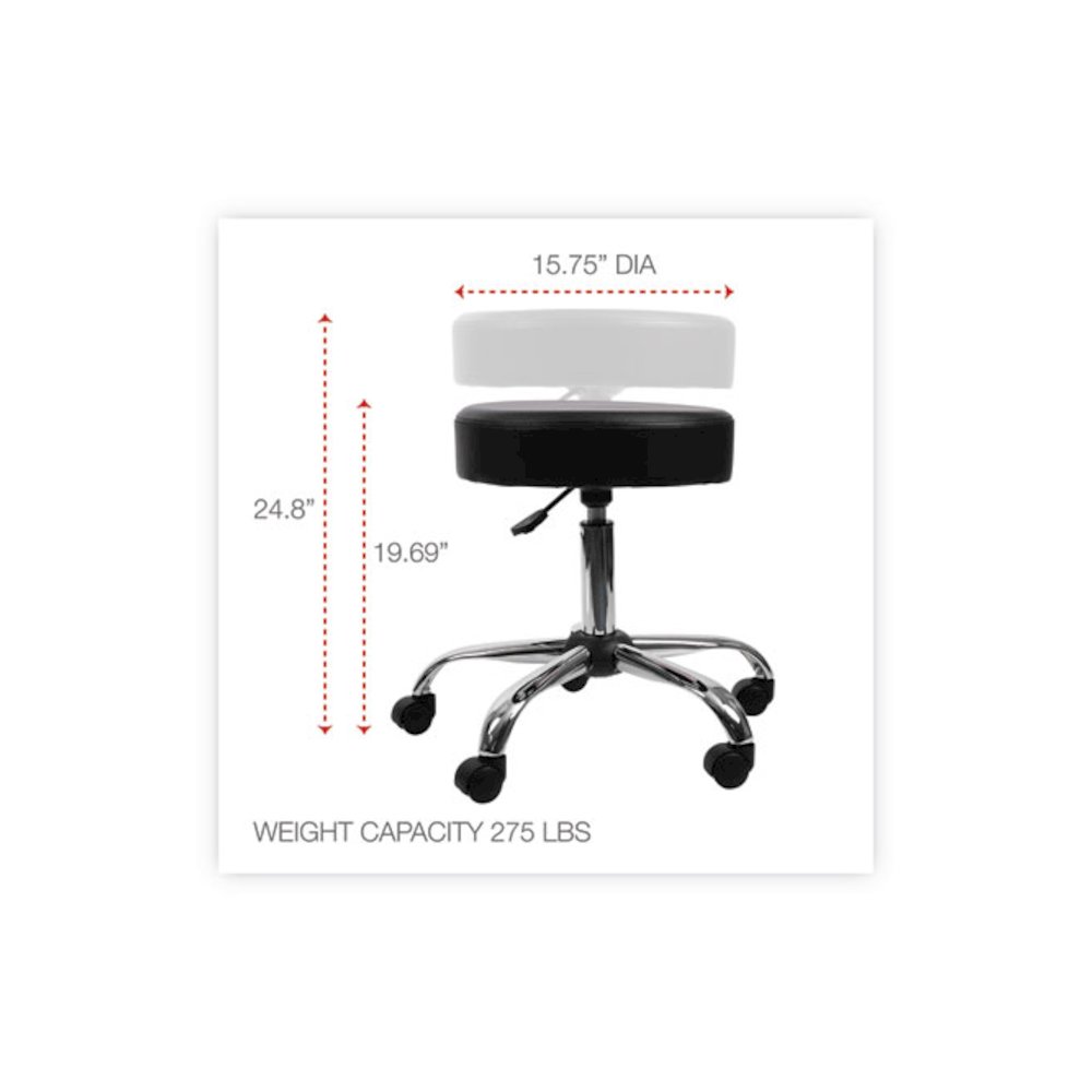 Height Adjustable Lab Stool, Backless, Supports Up to 275 lb, 19.69" to 24.80" Seat Height, Black Seat, Chrome Base. Picture 2