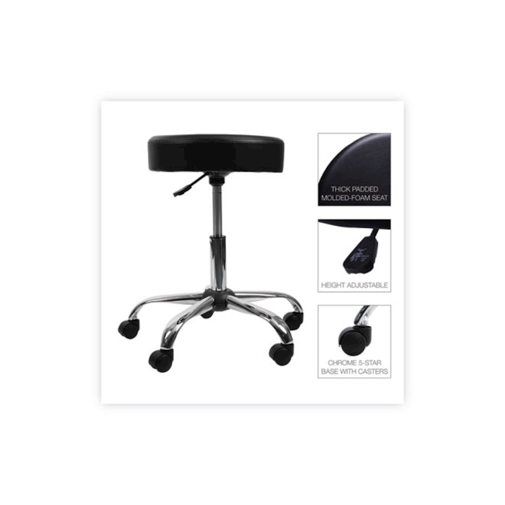 Height Adjustable Lab Stool, Backless, Supports Up to 275 lb, 19.69" to 24.80" Seat Height, Black Seat, Chrome Base. Picture 3