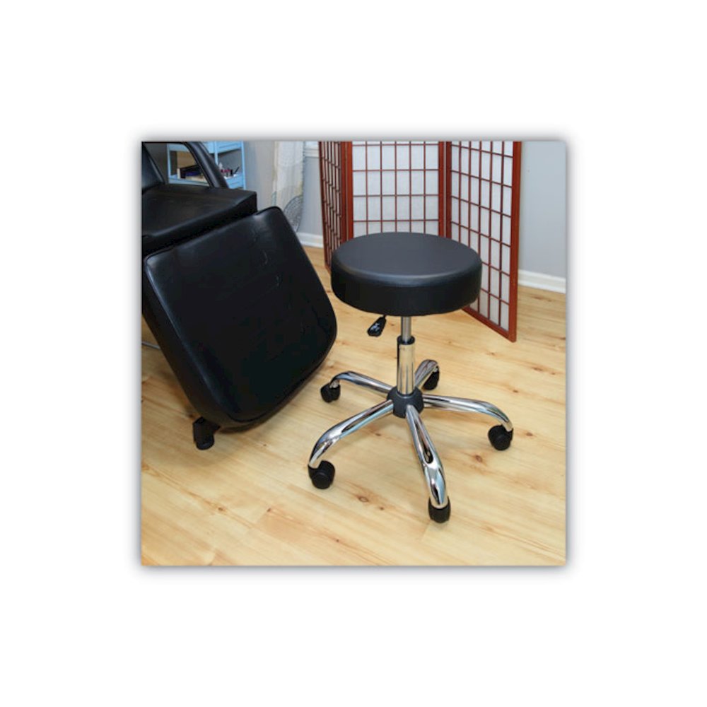 Height Adjustable Lab Stool, Backless, Supports Up to 275 lb, 19.69" to 24.80" Seat Height, Black Seat, Chrome Base. Picture 5