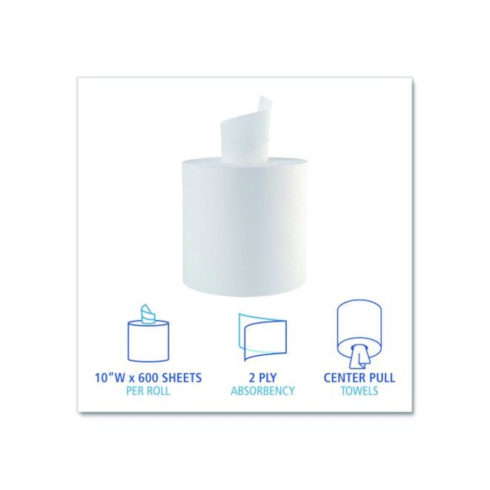 Center-Pull Roll Towels, 2-Ply, 10 x 7.6, White, 600/Roll, 6/Carton. Picture 3