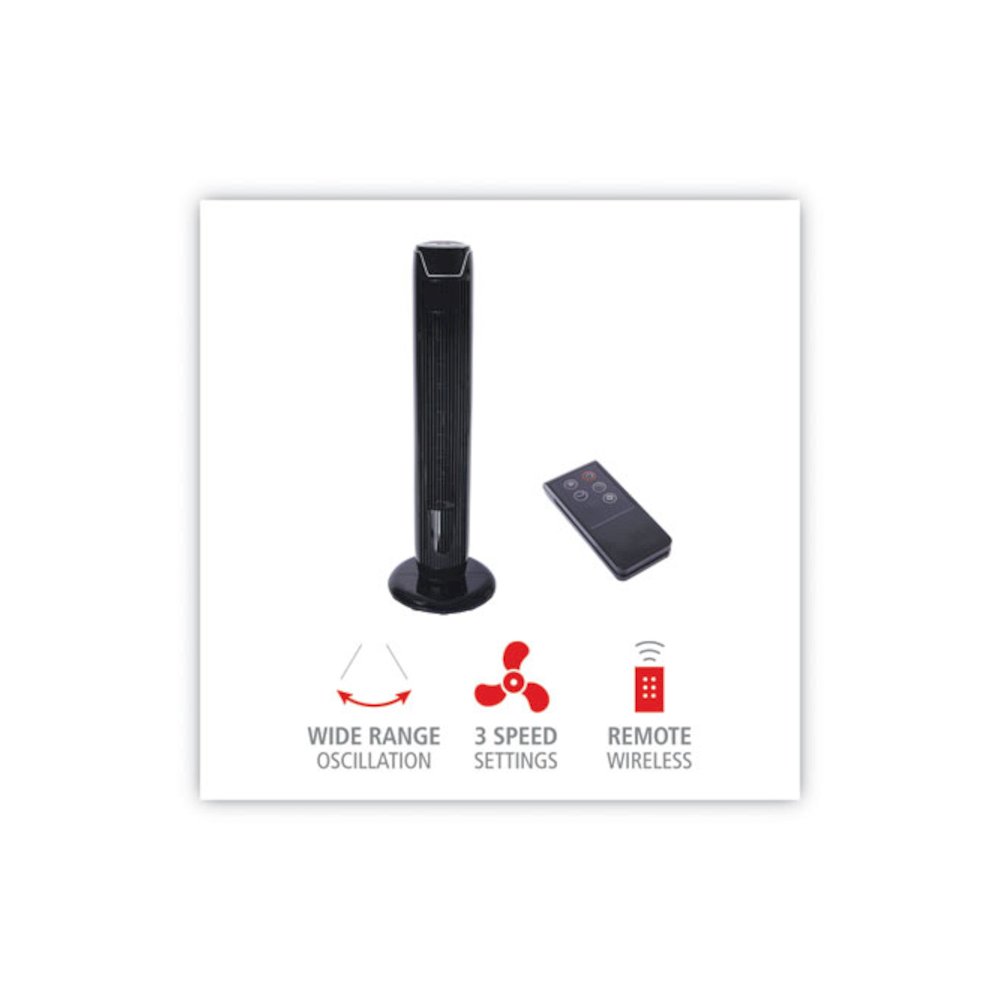 36" 3-Speed Oscillating Tower Fan with Remote Control, Plastic, Black. Picture 3