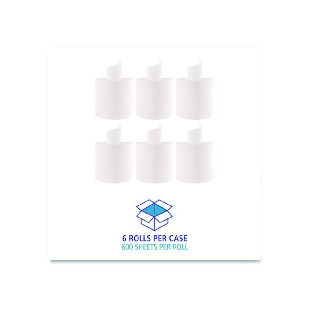 Center-Pull Roll Towels, 2-Ply, 10 x 7.6, White, 600/Roll, 6/Carton. Picture 4