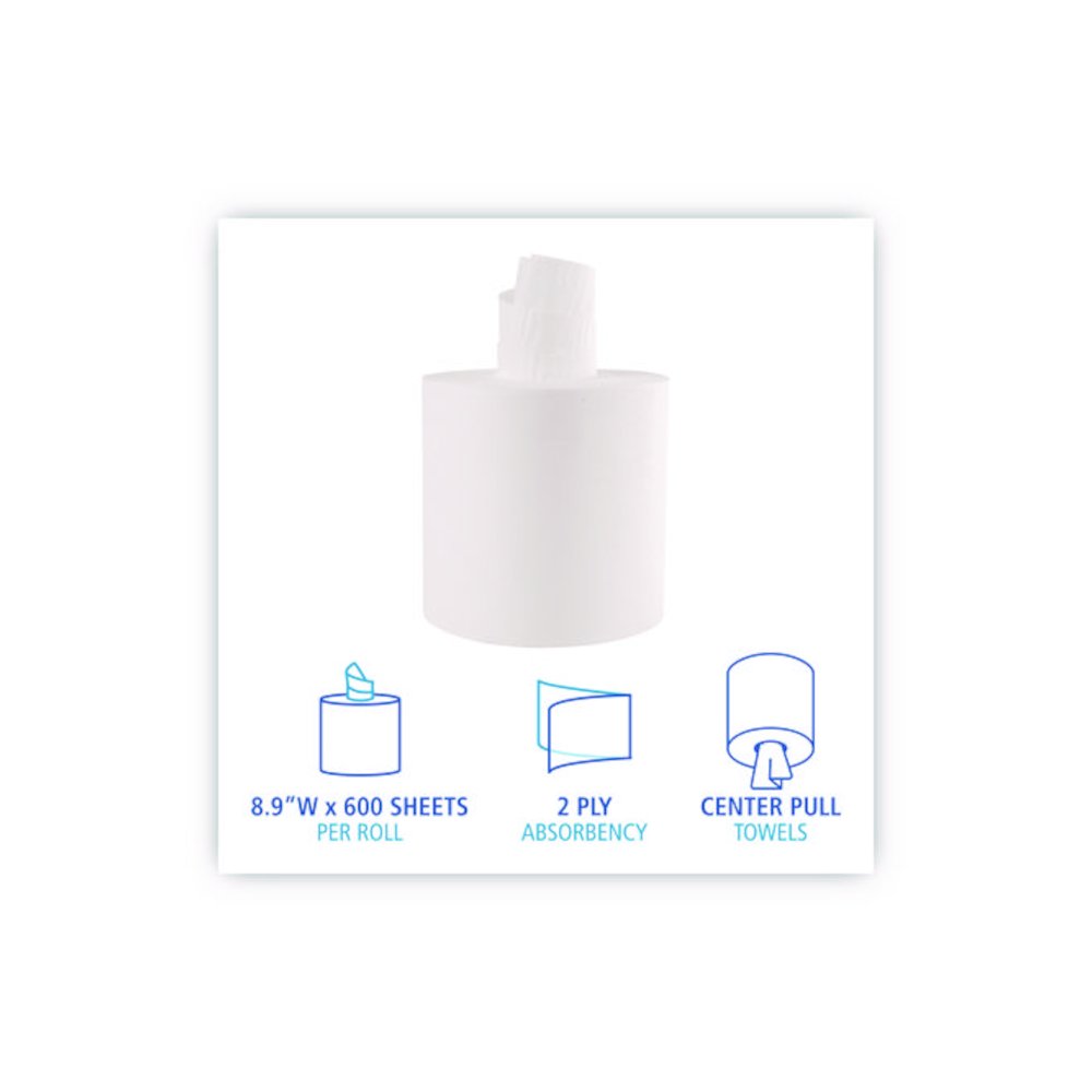 Center-Pull Roll Towels, 2-Ply, 7.6 x 8.9, White, 600/Roll, 6/Carton. Picture 3