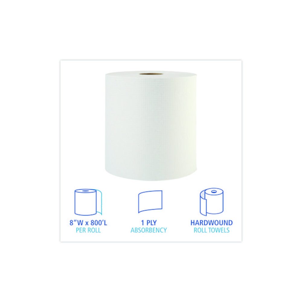 Hardwound Paper Towels, 1-Ply, 8" x 800 ft, White, 6 Rolls/Carton. Picture 3
