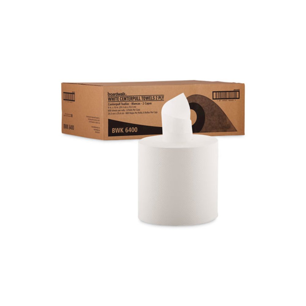 Center-Pull Hand Towels, 2-Ply, Perforated, 7.5 x 9, White, 600/Roll, 6 Rolls/Carton. Picture 5