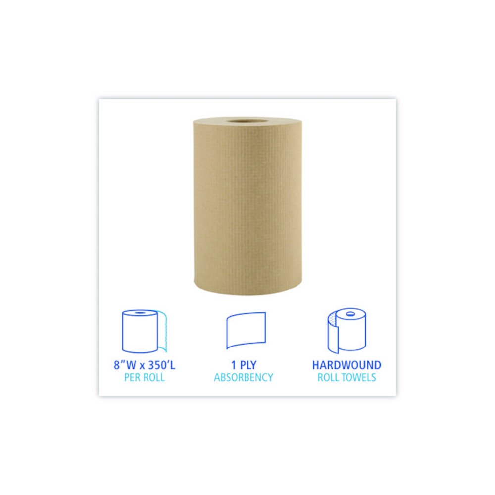Hardwound Paper Towels, 1-Ply, 8" x 350 ft, Natural, 12 Rolls/Carton. Picture 3