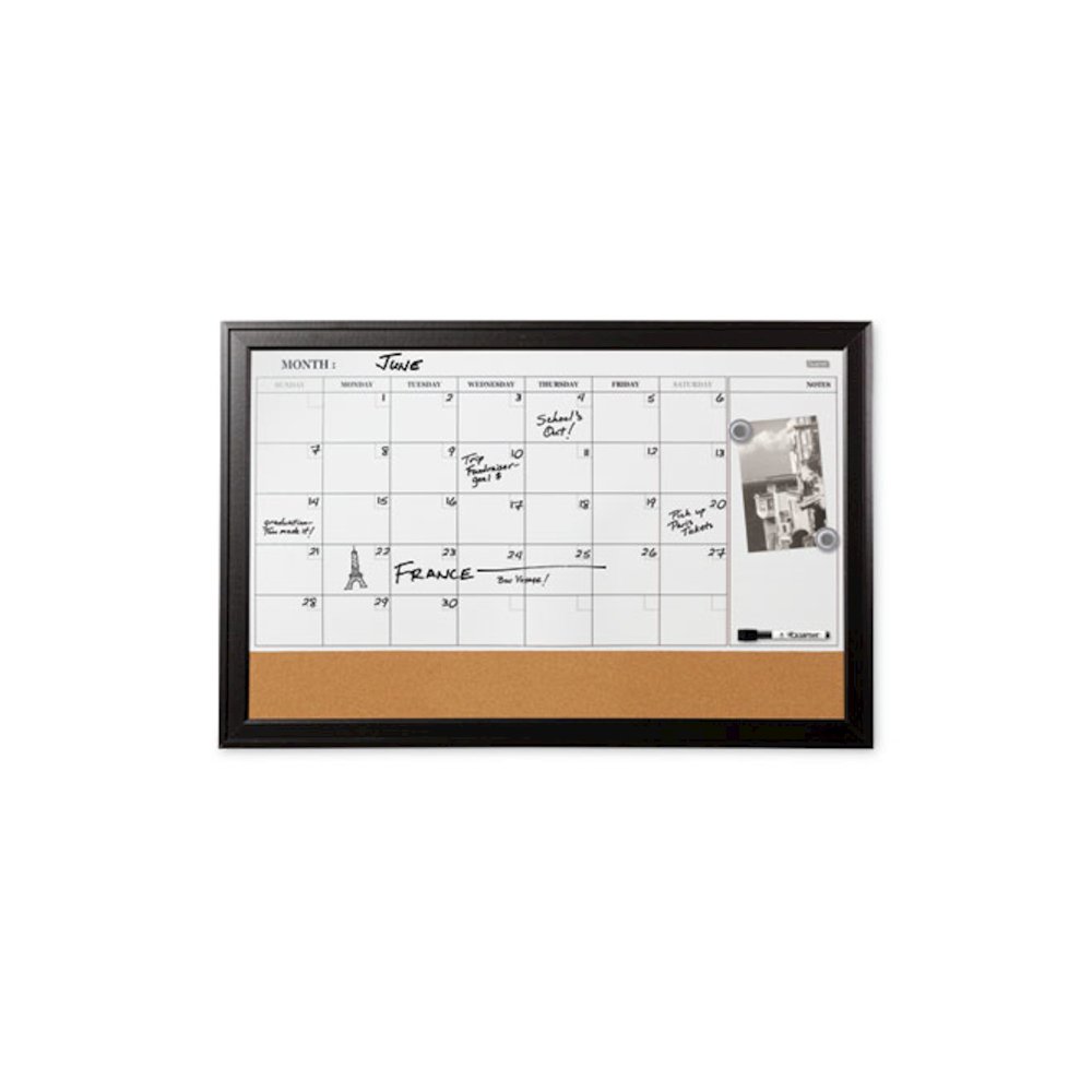 Home Decor Magnetic Dry Erase Board, Monthly Planning/Scheduling Calendar, 23" x 17", Tan/White Surface, Espresso Wood Frame. Picture 3