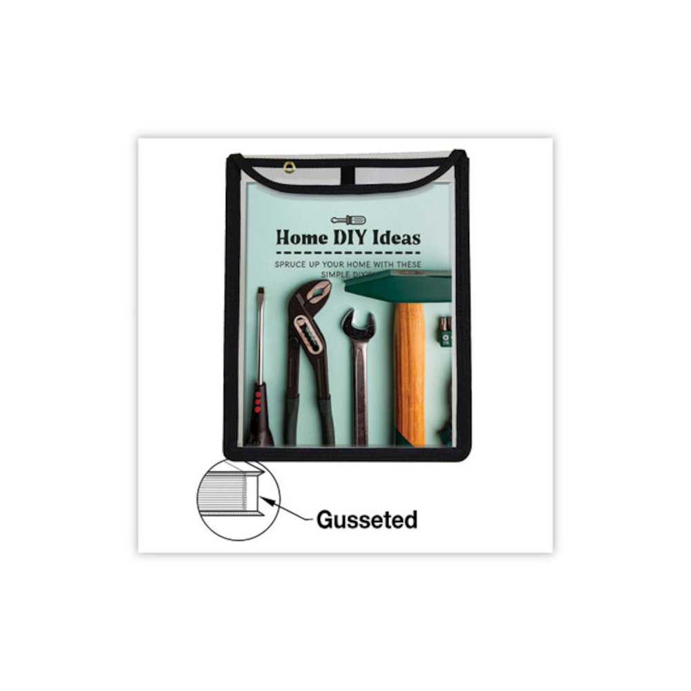 High-Capacity Stitched Shop Ticket Holders, 1" Expansion, Super Heavy-Duty, 9 x 12 Insert, Clear Front, Black Border, 15/Box. Picture 4