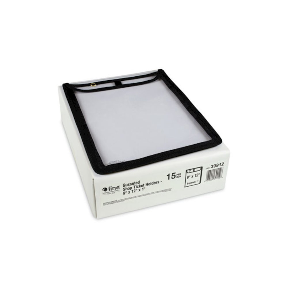 High-Capacity Stitched Shop Ticket Holders, 1" Expansion, Super Heavy-Duty, 9 x 12 Insert, Clear Front, Black Border, 15/Box. Picture 5