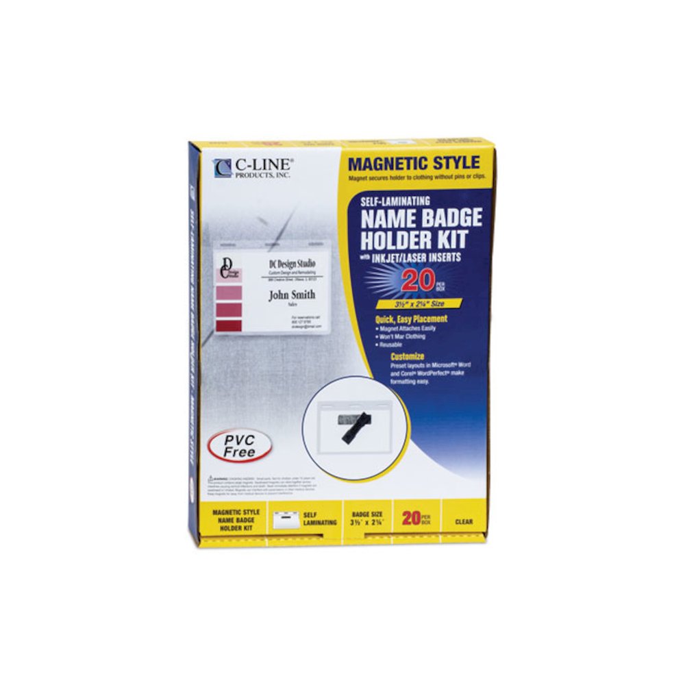 Self-Laminating Magnetic Style Name Badge Holder Kit, 2" x 3", Clear, 20/Box. Picture 5