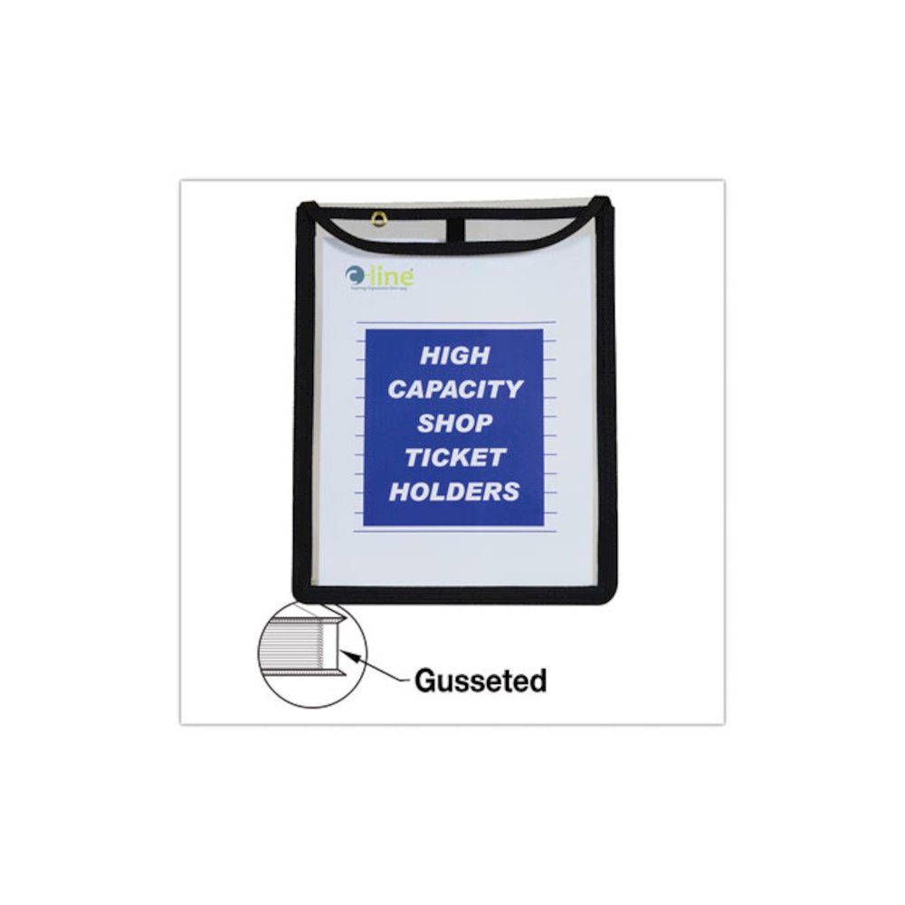 High-Capacity Stitched Shop Ticket Holders, 1" Expansion, Super Heavy-Duty, 9 x 12 Insert, Clear Front, Black Border, 15/Box. Picture 2