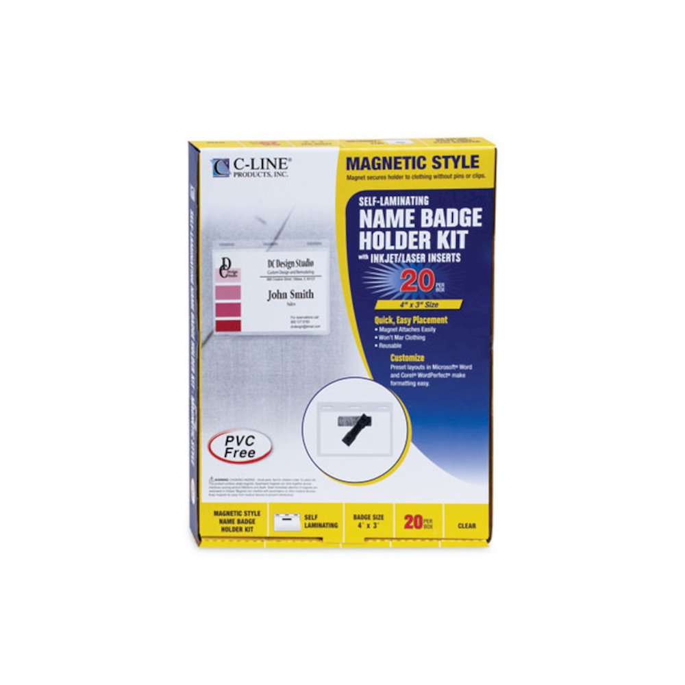 Self-Laminating Magnetic Style Name Badge Holder Kit, 3" x 4", Clear, 20/Box. Picture 5