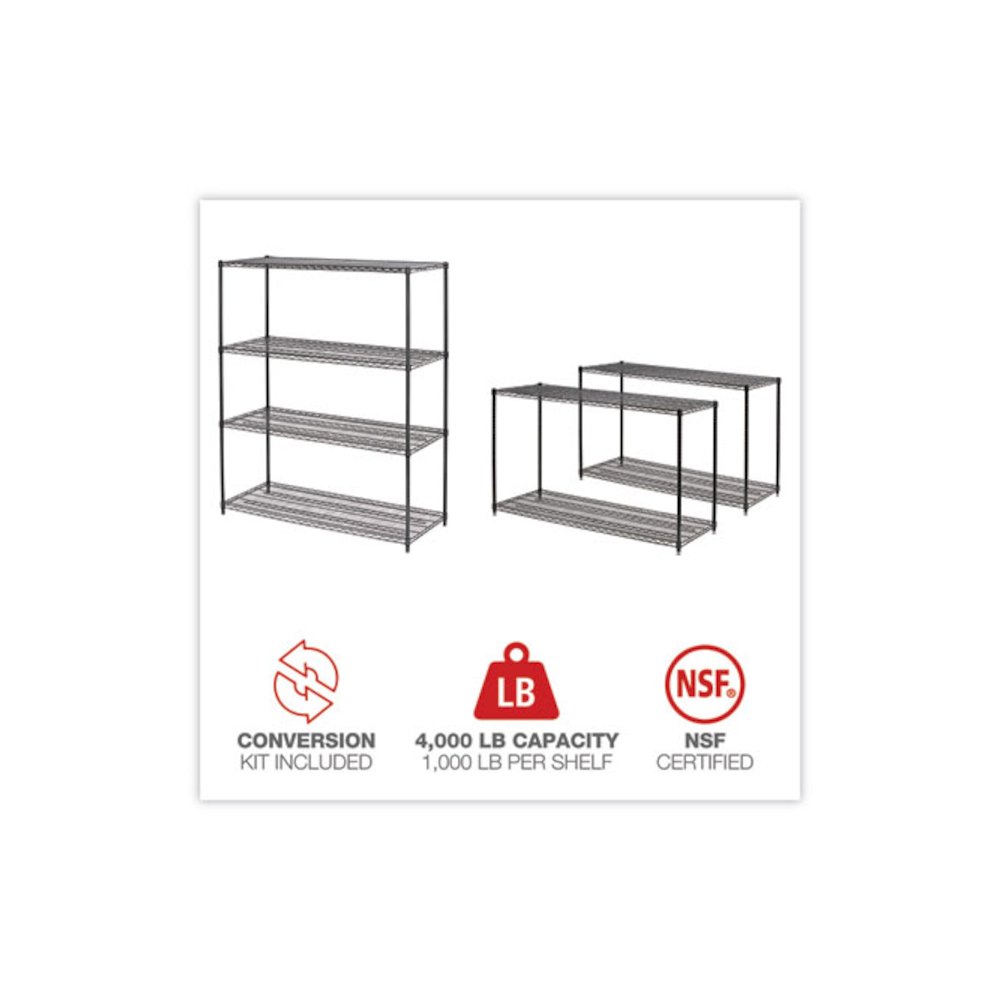 All-Purpose Wire Shelving Starter Kit, Four-Shelf, 60w x 24d x 72h, Black Anthracite Plus. Picture 6