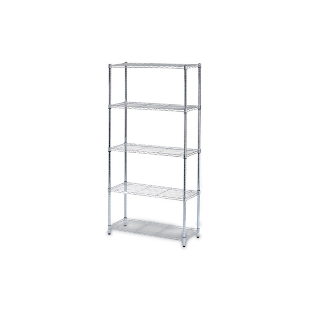 Residential Wire Shelving, Five-Shelf, 36w x 14d x 72h, Silver. Picture 1
