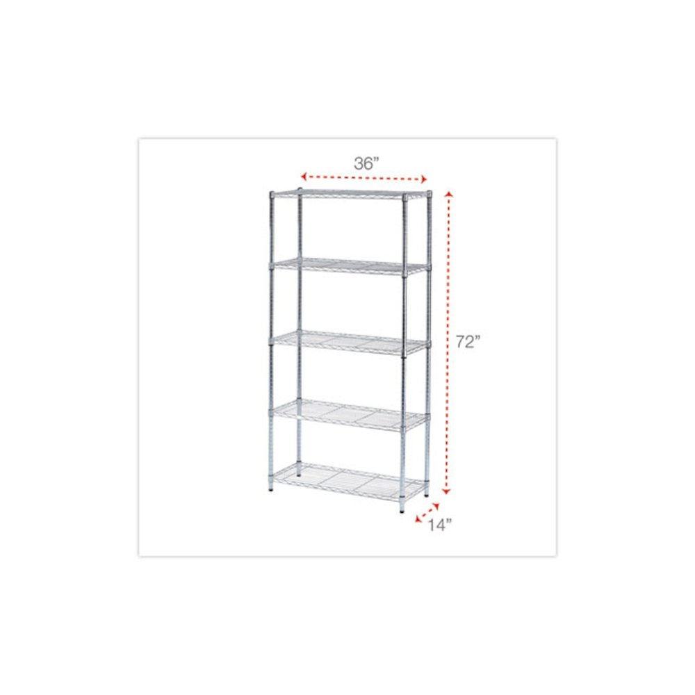 Residential Wire Shelving, Five-Shelf, 36w x 14d x 72h, Silver. Picture 2