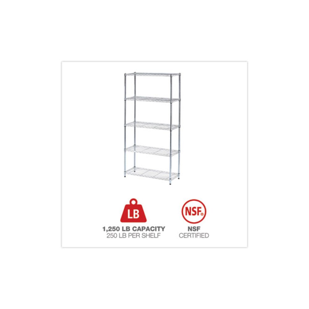 Residential Wire Shelving, Five-Shelf, 36w x 14d x 72h, Silver. Picture 5