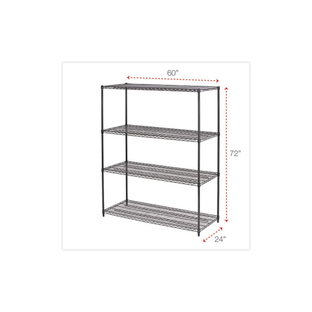 All-Purpose Wire Shelving Starter Kit, Four-Shelf, 60w x 24d x 72h, Black Anthracite Plus. Picture 2