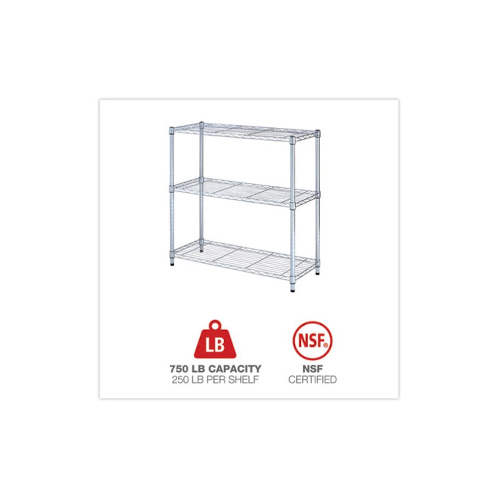 Residential Wire Shelving, Three-Shelf, 36w x 14d x 36h, Silver. Picture 5