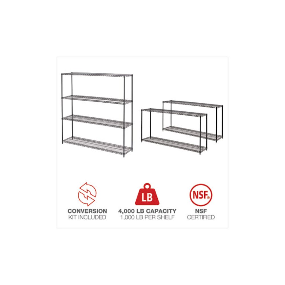 BA Plus Wire Shelving Kit, Four-Shelf, 72w x 18d x 72h, Black Anthracite Plus. Picture 6