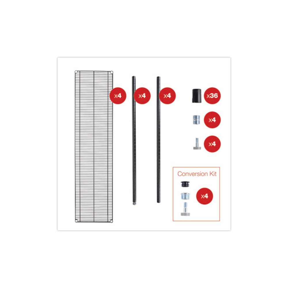 BA Plus Wire Shelving Kit, Four-Shelf, 72w x 18d x 72h, Black Anthracite Plus. Picture 9