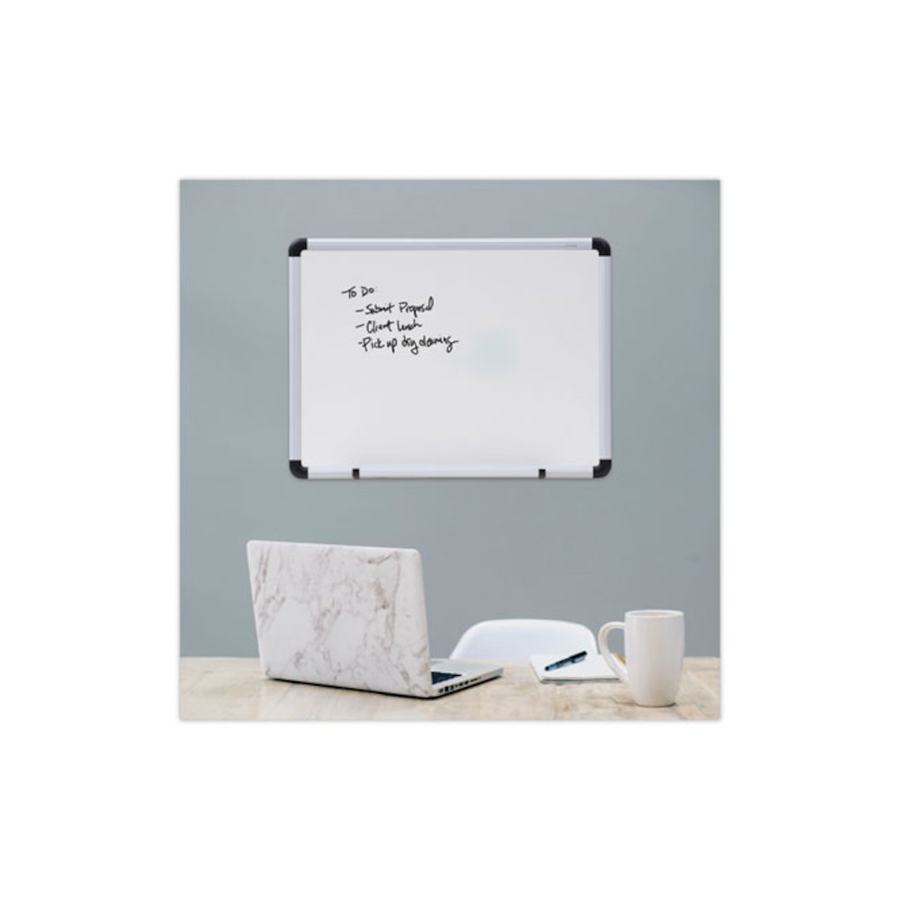 Modern Melamine Dry Erase Board with Aluminum Frame, 24" x 18", White Surface, Satin Aluminum Frame. Picture 5
