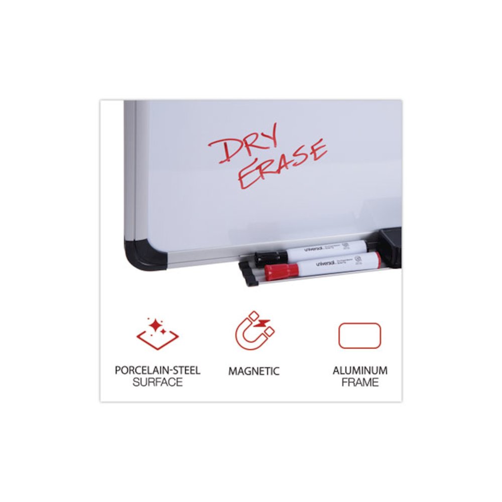 Deluxe Porcelain Magnetic Dry Erase Board, 48" x 36", White Surface, Silver/Black Aluminum Frame. Picture 2