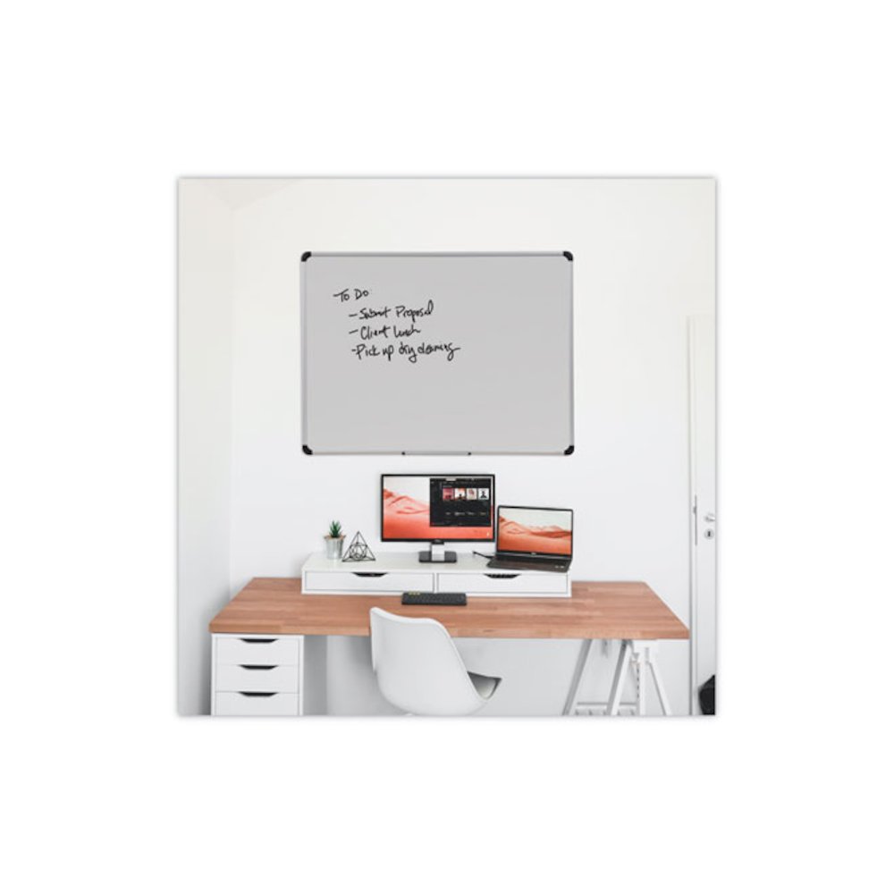 Deluxe Porcelain Magnetic Dry Erase Board, 48" x 36", White Surface, Silver/Black Aluminum Frame. Picture 7