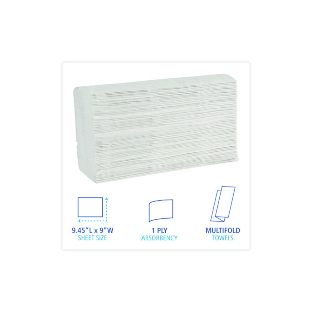 Multifold Paper Towels, 1-Ply, 9 x 9.45, White, 250 Towels/Pack, 16 Packs/Carton. Picture 3
