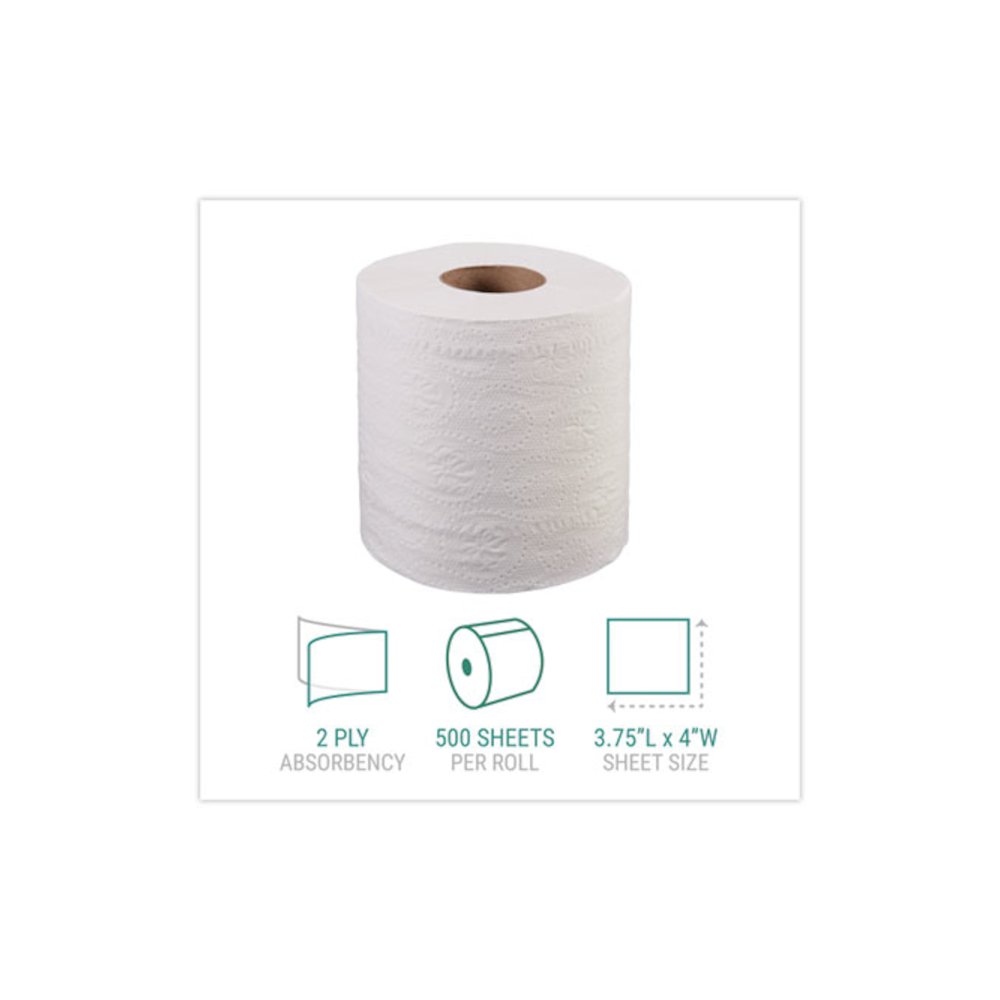Bath Tissue, Individually Wrapped Rolls, Septic Safe, 2-Ply, White, 500 Sheets/Roll, 96 Rolls/Carton. Picture 3