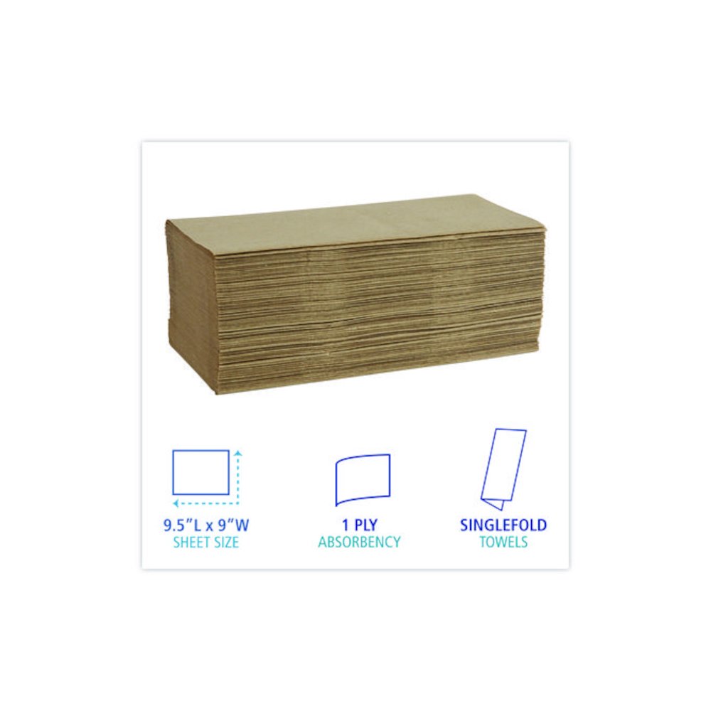 Singlefold Paper Towels, 1-Ply, 9 x 9.45, Natural, 250/Pack, 16 Packs/Carton. Picture 3