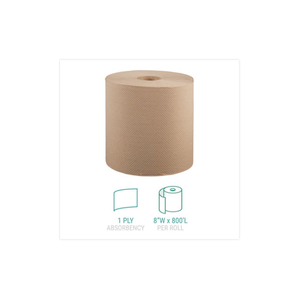Hardwound Roll Towels, 1-Ply, 8" x 800 ft, Natural, 6 Rolls/Carton. Picture 2