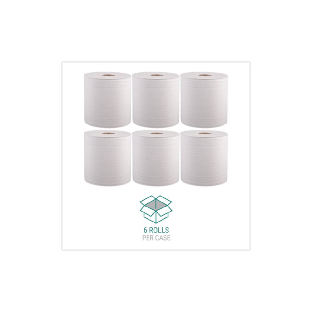Hardwound Roll Towels, 1-Ply, 8" x 800 ft, White, 6 Rolls/Carton. Picture 4