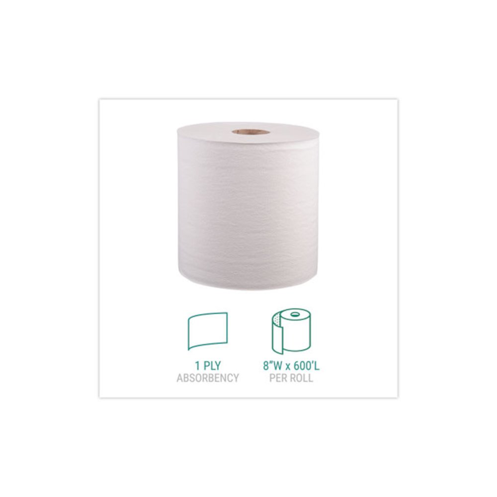 Hardwound Roll Towels, 1-Ply, 8" x 800 ft, White, 6 Rolls/Carton. Picture 2