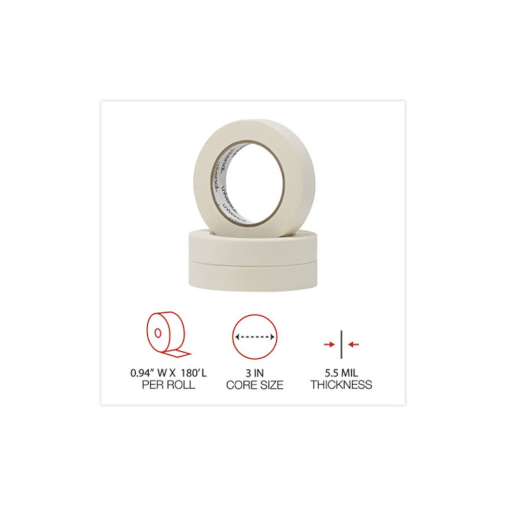 General-Purpose Masking Tape, 3" Core, 24 mm x 54.8 m, Beige, 3/Pack. Picture 4