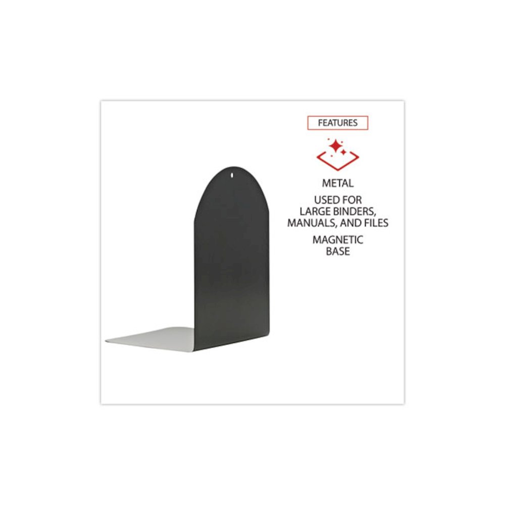 Magnetic Bookends, Magnetic Base, 6 x 5 x 7, Metal, Black, Pair. Picture 3