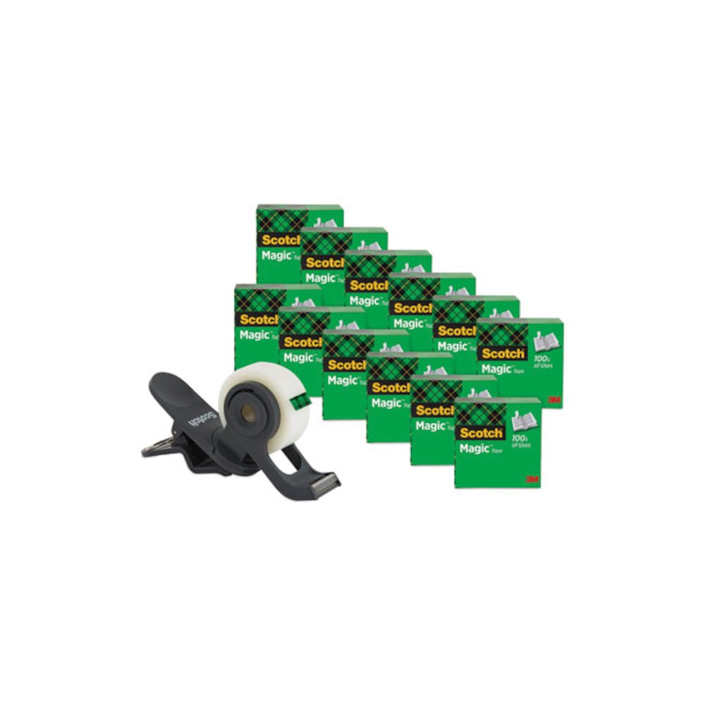 Clip Dispenser Value Pack with 12 Rolls of Tape, 1" Core, Plastic, Charcoal. Picture 1