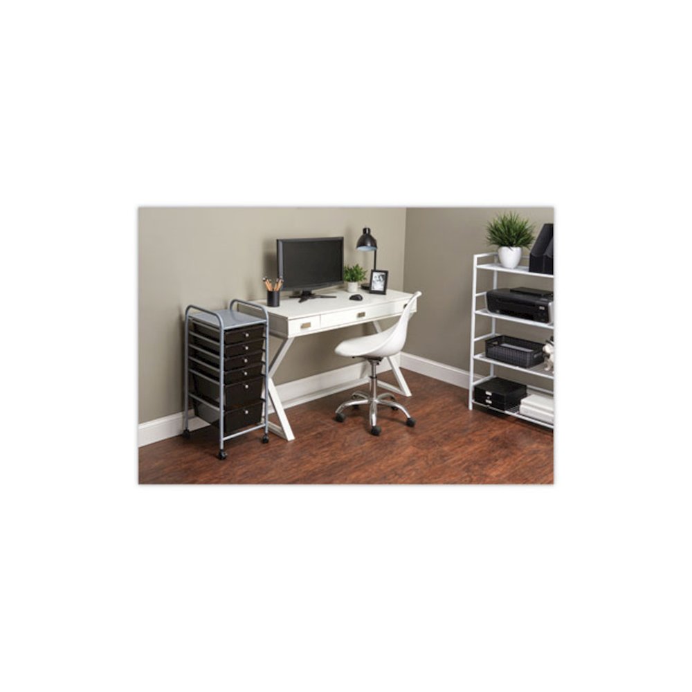 Portable Drawer Organizer, Metal, 1 Shelf, 6 Drawers, 13" x 15.38" x 32.13", Matte Gray/Smoke. Picture 4