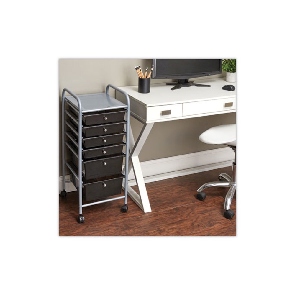 Portable Drawer Organizer, Metal, 1 Shelf, 6 Drawers, 13" x 15.38" x 32.13", Matte Gray/Smoke. Picture 3