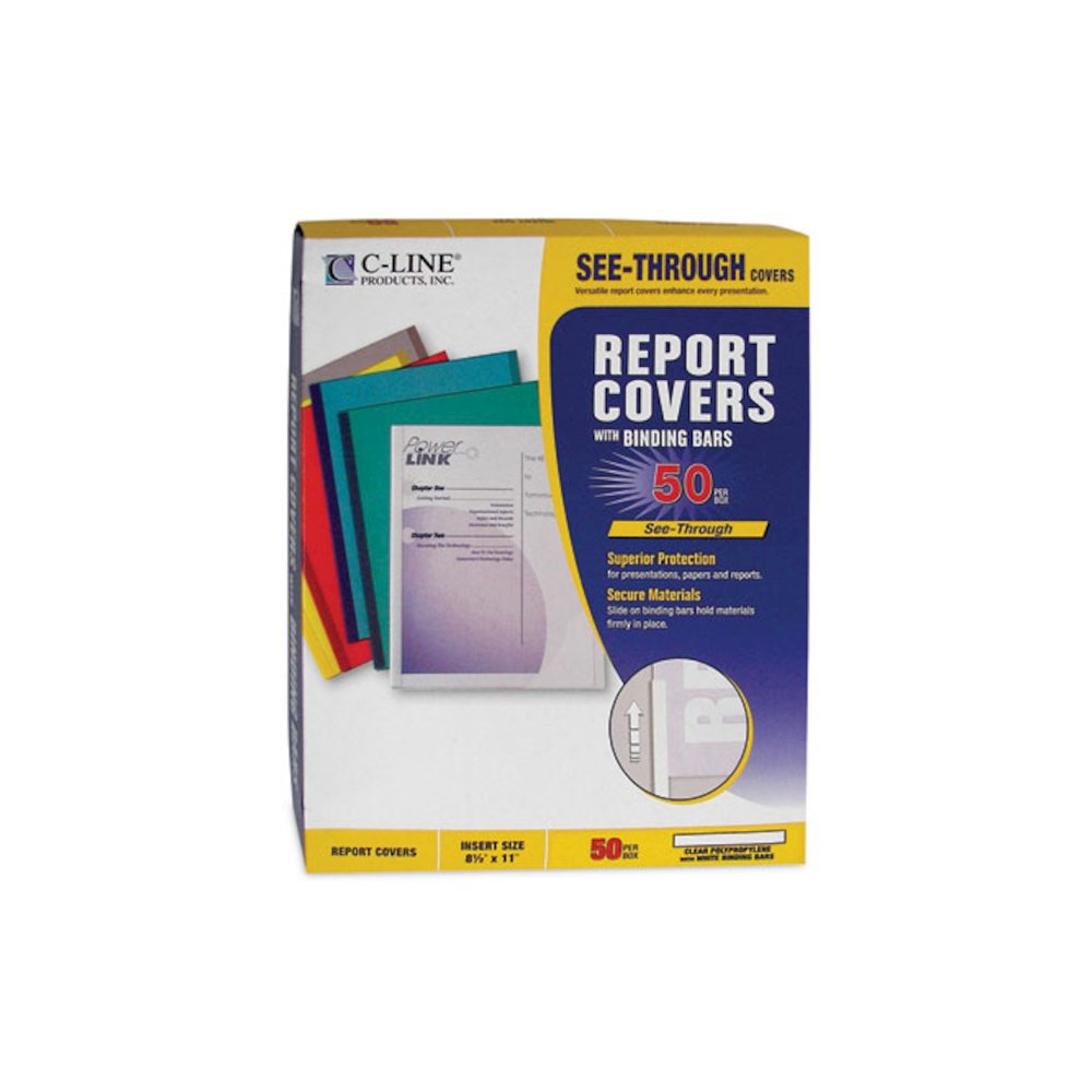 Vinyl Report Covers with Binding Bars, 0.13" Capacity,  8.5 x 11, Clear/Clear, 50/Box. Picture 1