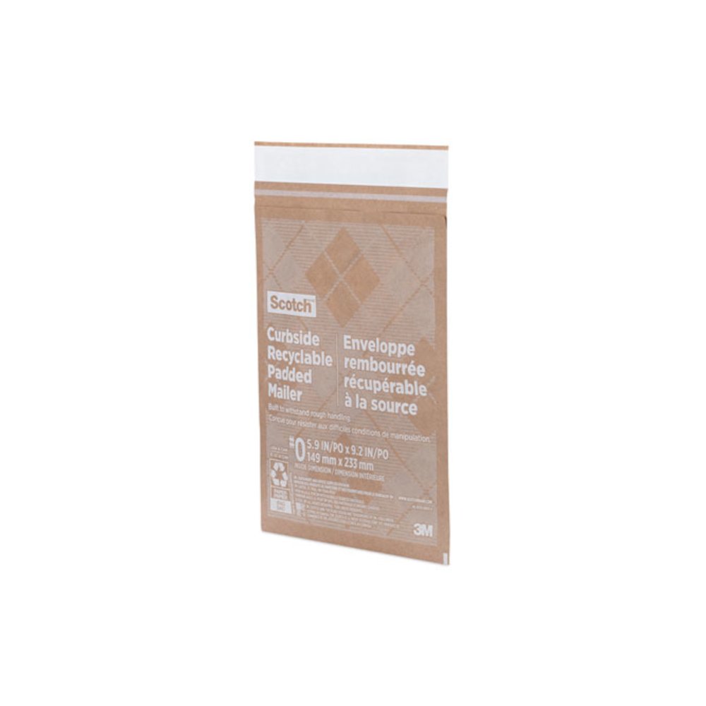 Curbside Recyclable Padded Mailer, #0, Bubble Cushion, Self-Adhesive Closure, 7 x 11.25, Natural Kraft, 100/Carton. Picture 2