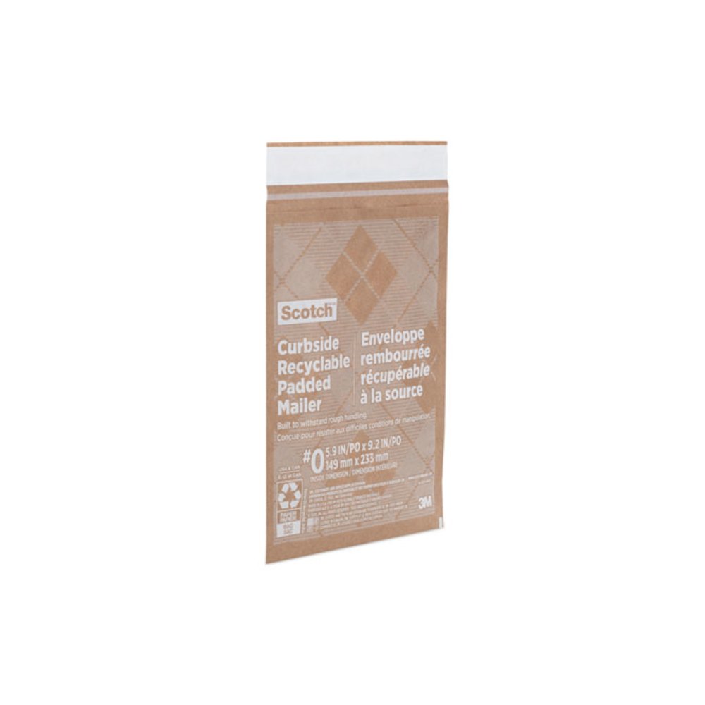 Curbside Recyclable Padded Mailer, #0, Bubble Cushion, Self-Adhesive Closure, 7 x 11.25, Natural Kraft, 100/Carton. Picture 3