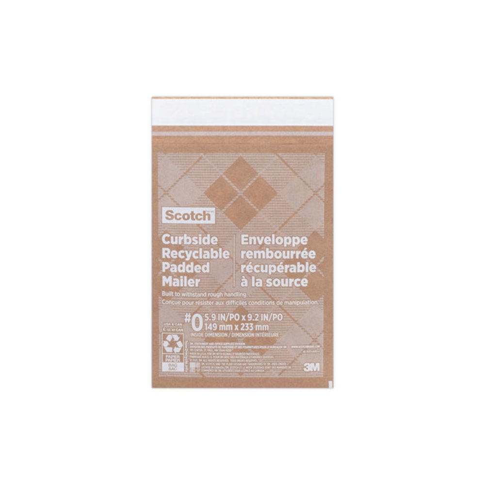Curbside Recyclable Padded Mailer, #0, Bubble Cushion, Self-Adhesive Closure, 7 x 11.25, Natural Kraft, 100/Carton. Picture 1