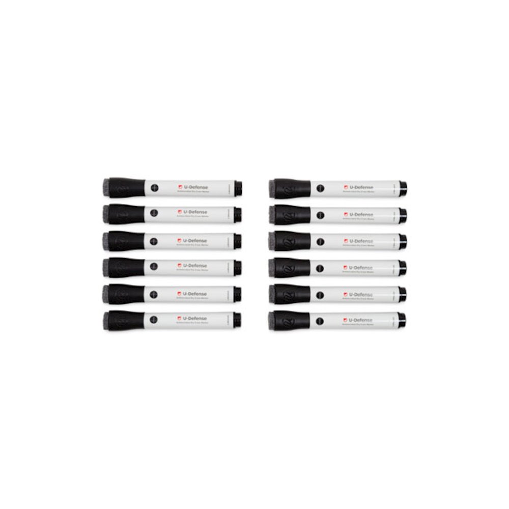 U-Defense Antimicrobial Dry-Erase Markers, Broad Chisel Tip, Black, 12/Pack. Picture 3