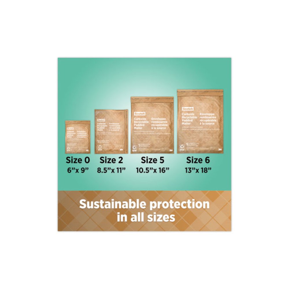 Curbside Recyclable Padded Mailer, #0, Bubble Cushion, Self-Adhesive Closure, 7 x 11.25, Natural Kraft, 100/Carton. Picture 5